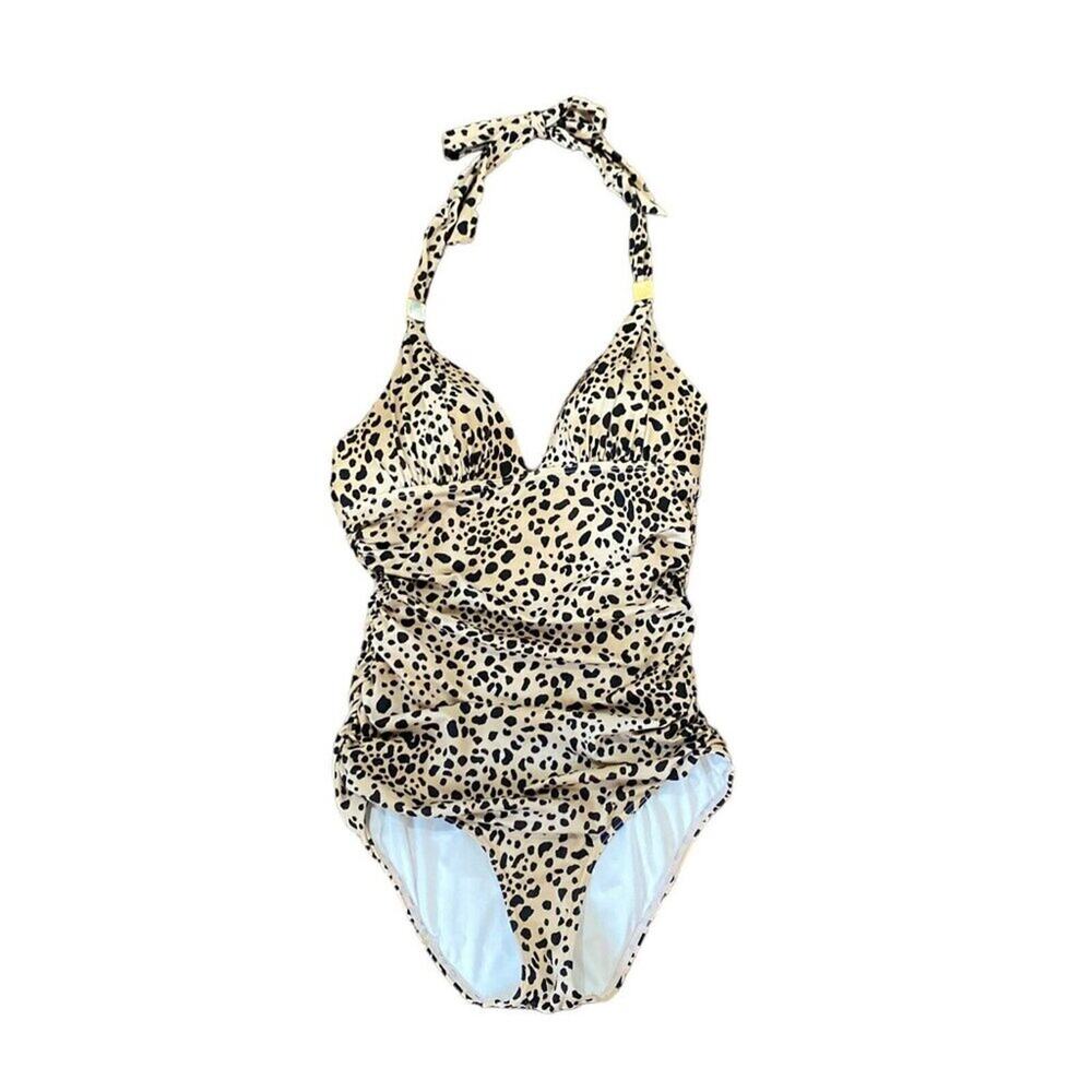 Victorias Secret Swimsuit Ruched Halter One Piece Swim Animal Print Size Small